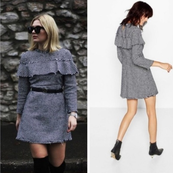 ZARA Woman Houndstooth Flannel Mini Dress - Picture 2 of 10